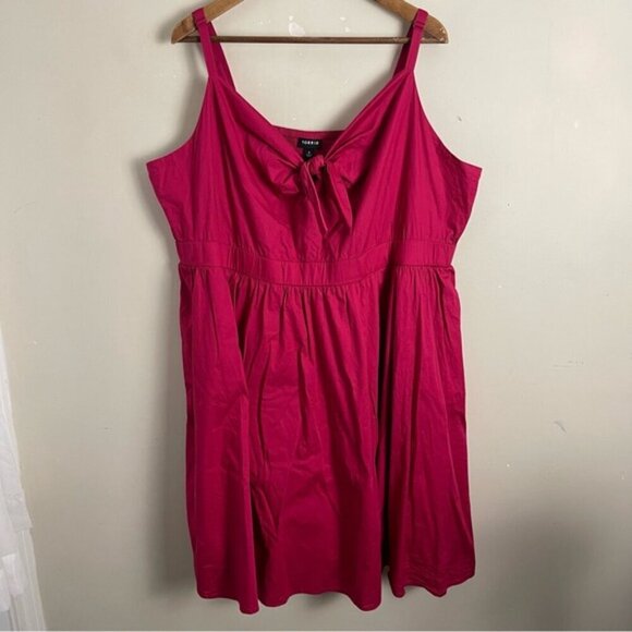 Torrid Mini Poplin Tie-Front Skater Dress in Cherries Jubilee pink size 4X - Picture 4 of 13